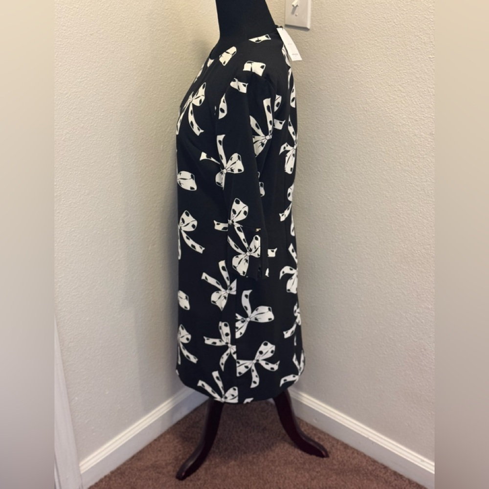 Banana Republic Black White Bow Print Shift Dress 3/4 Sleeve Size 6 NEW - Picture 4 of 12